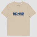 mockup maglietta unisex beige con scritta blu be kind in a world you can be anything - Totally Random®