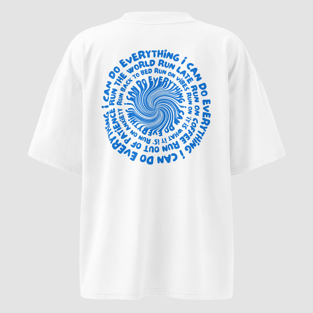 mockup retro maglietta unisex bianca  con scritta blu sulla schiena i can do everything - Totally Random®