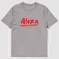 mockup maglietta unisex grigio sfumato con scritta rossa alexa rewind weekend - Totally Random®