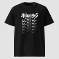 mockup maglietta unisex nera con scritta inglese e arabo bianca allergic من الناس - Totally Random®