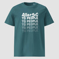 mockup frontale maglietta unisex smeraldo con scritta bianca allergic to people - Totally Random®