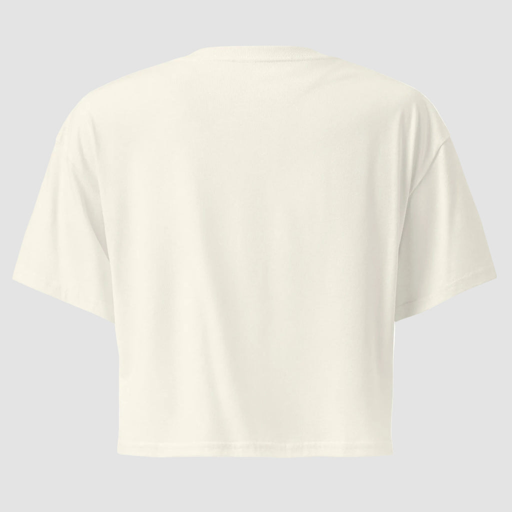 mockup posteriore della cropped t-shirt crema totally random con design today مالي خلق