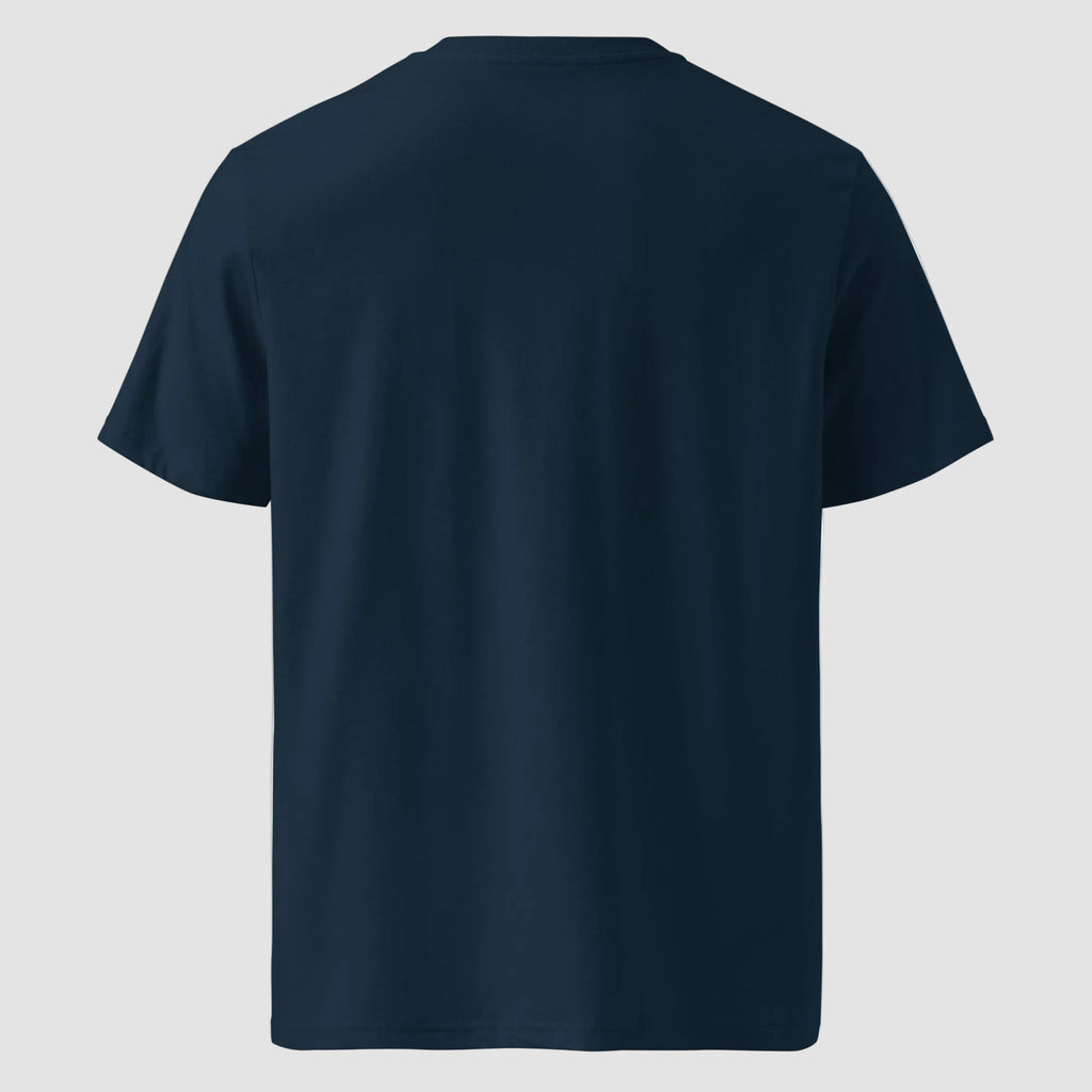Mockup posteriore della T-shirt Blu Navy oversize Totally Random con design Today مالي خلق